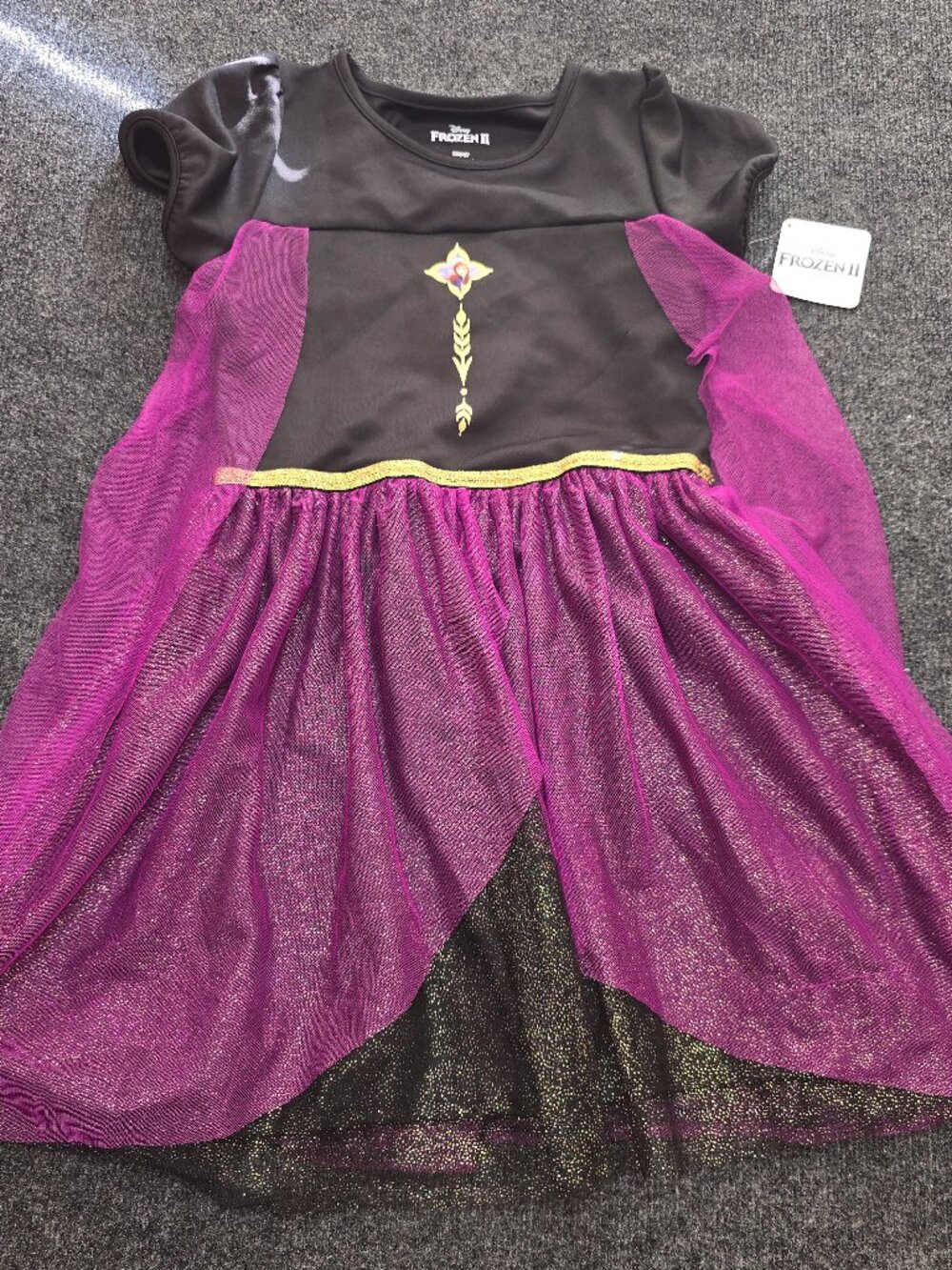 Disney Frozen II Anna Costume Dress Girls L 10/12 Rubie’s Purple Black Glitter T